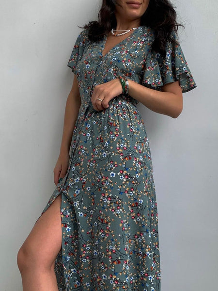 Sund -  Elegant Flower Printed Maxi Dress