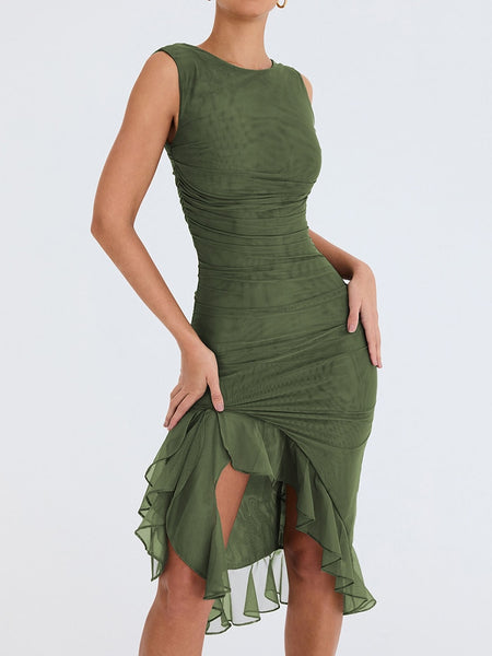 Mose - Elegant Ruffle Ruched Mini Dress For Summer
