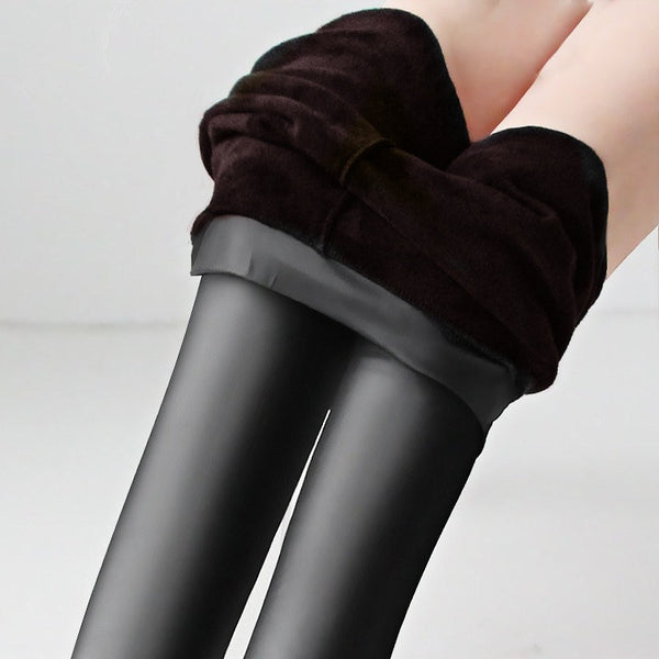 Lega - Plus Size High Waist Thermal Leather Leggings