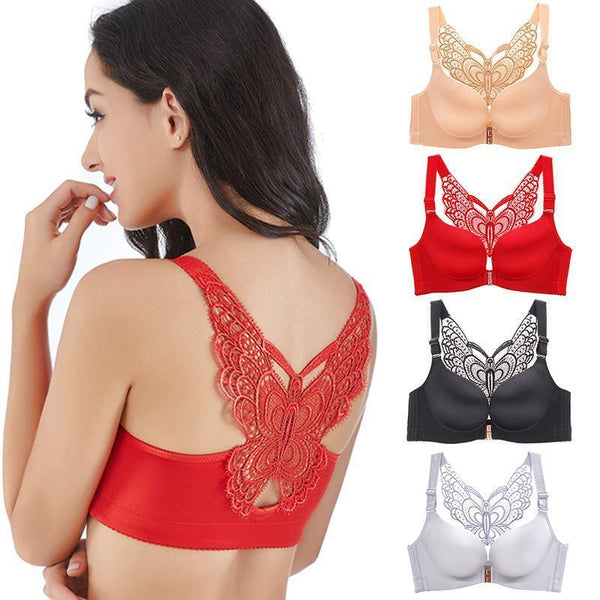 Fybr - Butterfly Embroidery Front Closure Wireless Bra