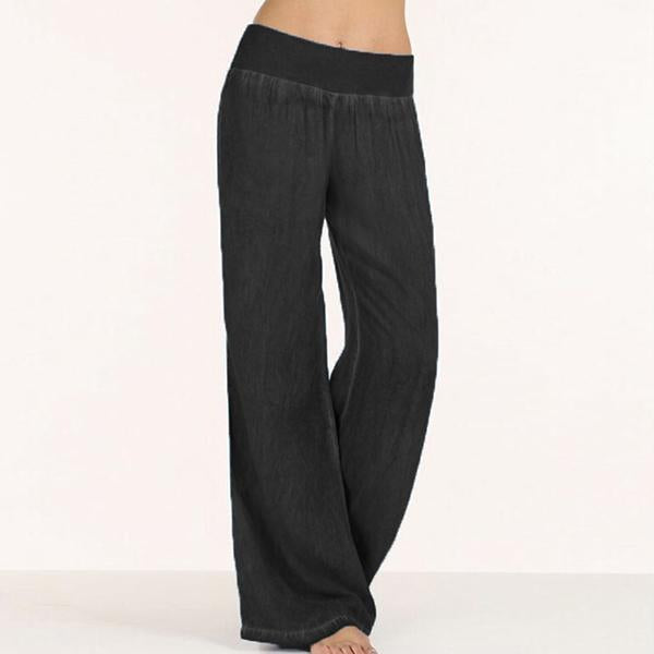 Casual Elastic Waist Denim Wide Leg Pants