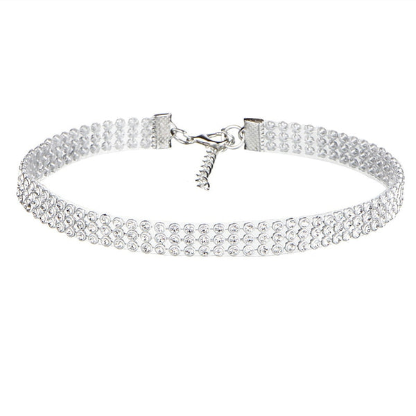 Enec - Rhinestone Choker Necklaces Silver Plated Diamond Collar