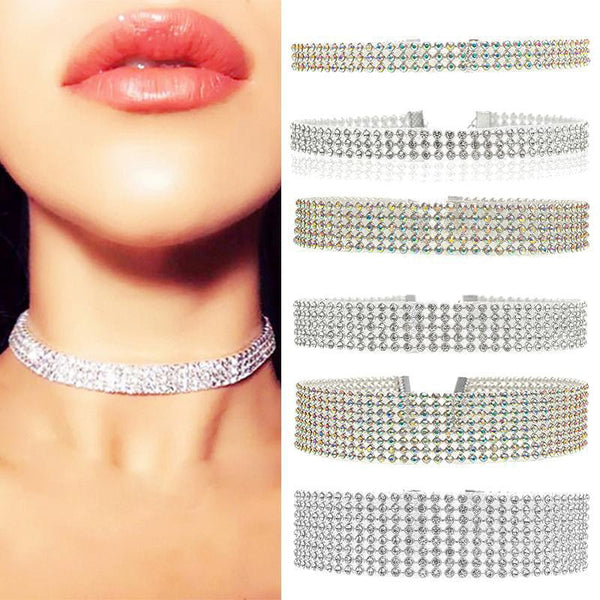 Enec - Rhinestone Choker Necklaces Silver Plated Diamond Collar