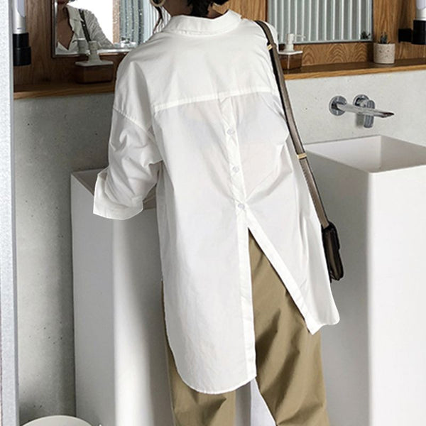Cadu - Back Slit Button Blouse Asymmetric Shirt