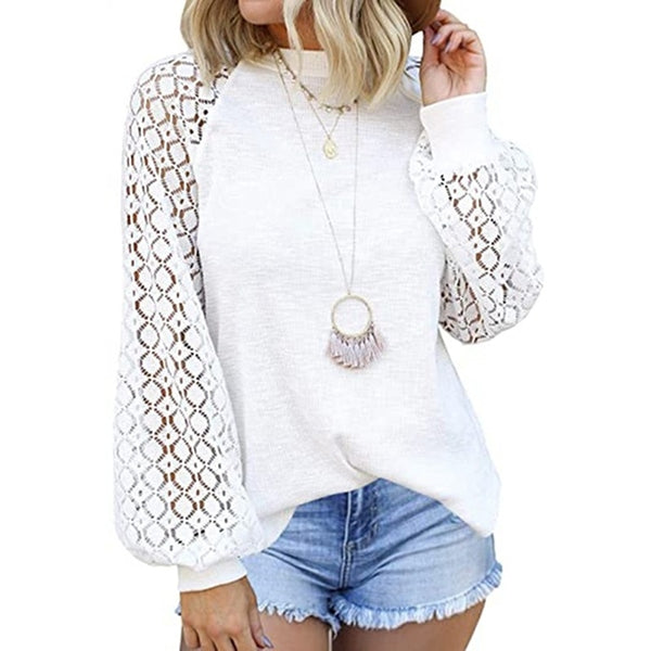 Brin - Lace Casual Loose Blouses Long Sleeve Tops