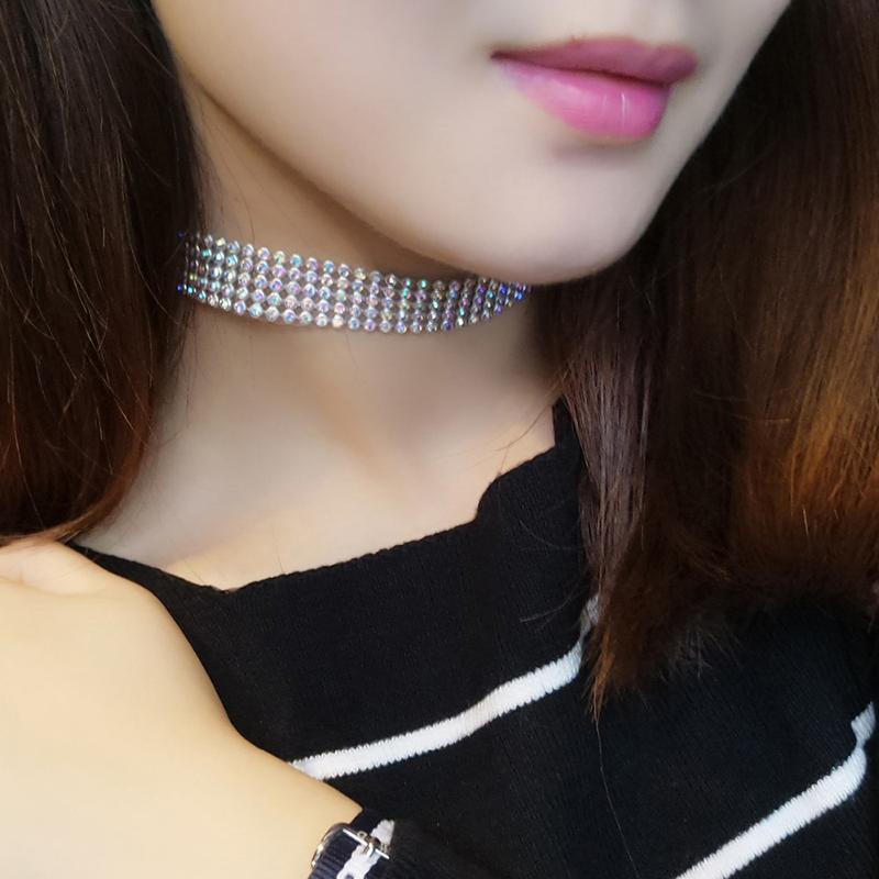 Enec - Rhinestone Choker Necklaces Silver Plated Diamond Collar