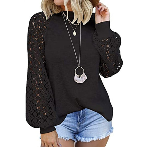 Brin - Lace Casual Loose Blouses Long Sleeve Tops