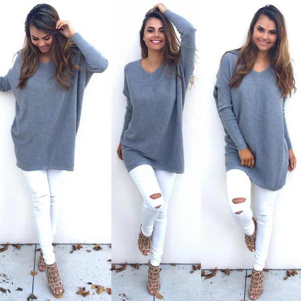 Cegi - V-Neck Loose Knitted Oversized Baggy Sweater