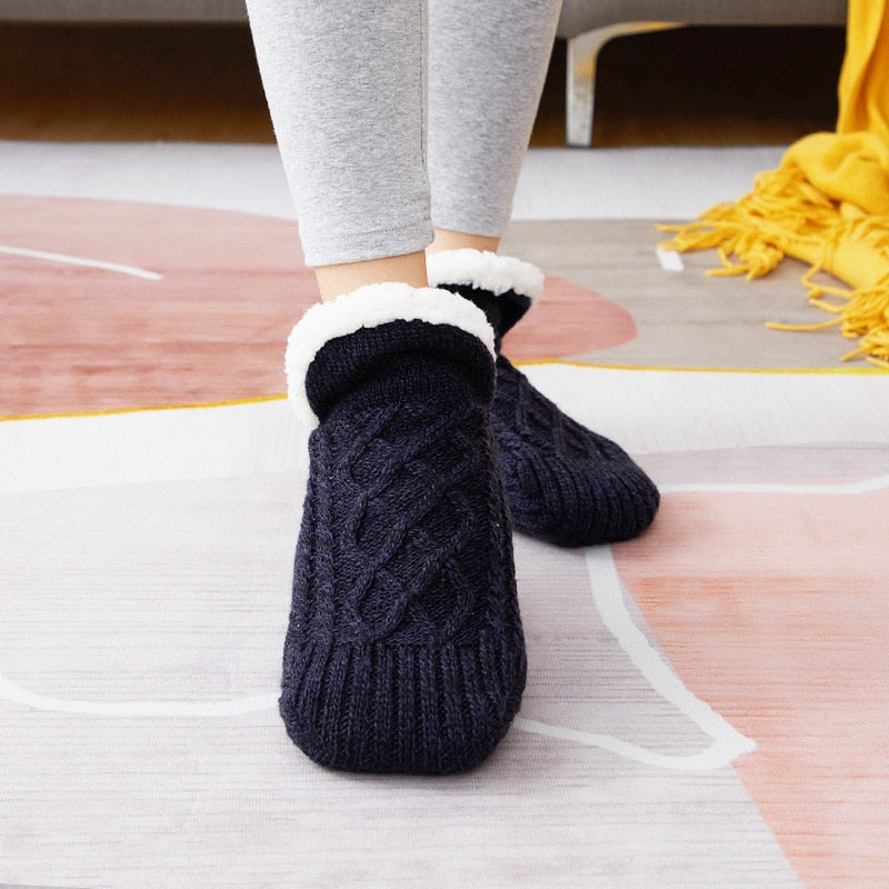 Rove - Indoor Thermal Velvet Non-Slip Woven Thermal Socks Slippers