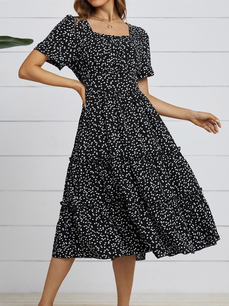 Sure - Summer Dress Dot Print Square Collar