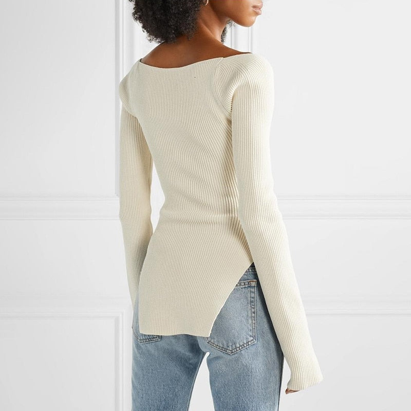 Reco - Square Neckline Full Sleeves Elastic Pullover