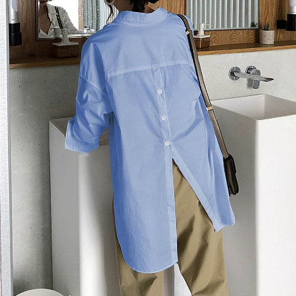 Cadu - Back Slit Button Blouse Asymmetric Shirt