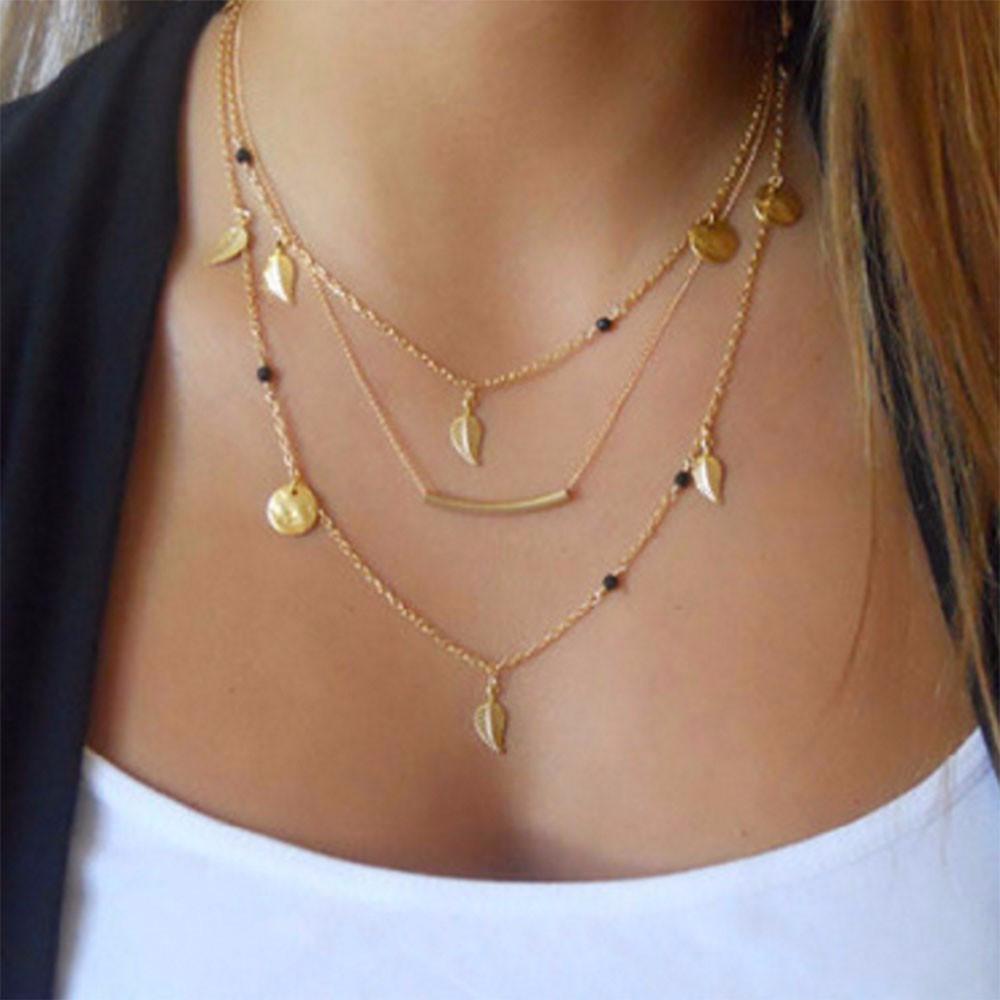 Gold Silver Beads Leaves Necklace