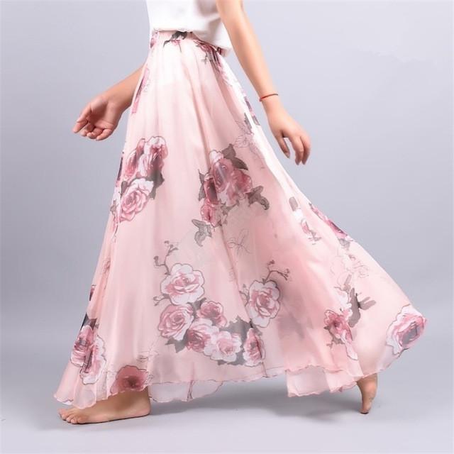 Long Maxi Skirt Chiffon Floral Print