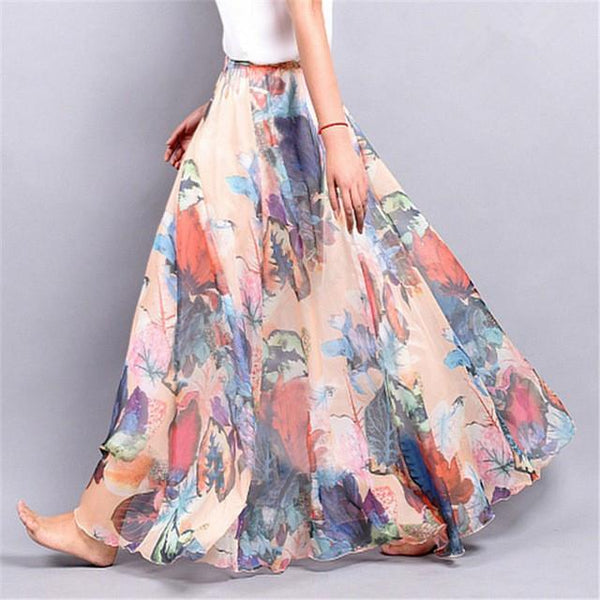 Long Maxi Skirt Chiffon Floral Print