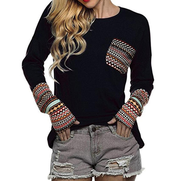 Bola - Casual Patchwork Boho Long Sleeve Top