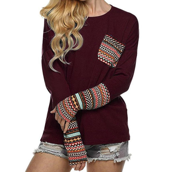 Bola - Casual Patchwork Boho Long Sleeve Top