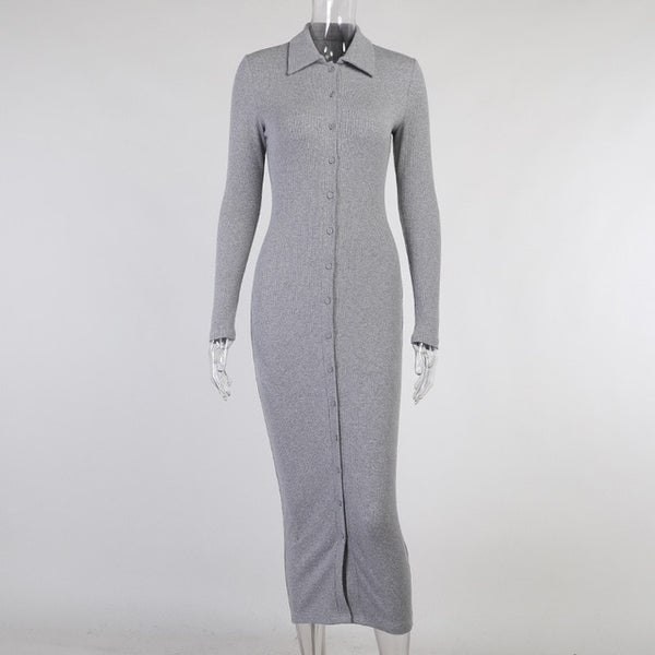 Wati - Long Sleeve Button Knitted Dress
